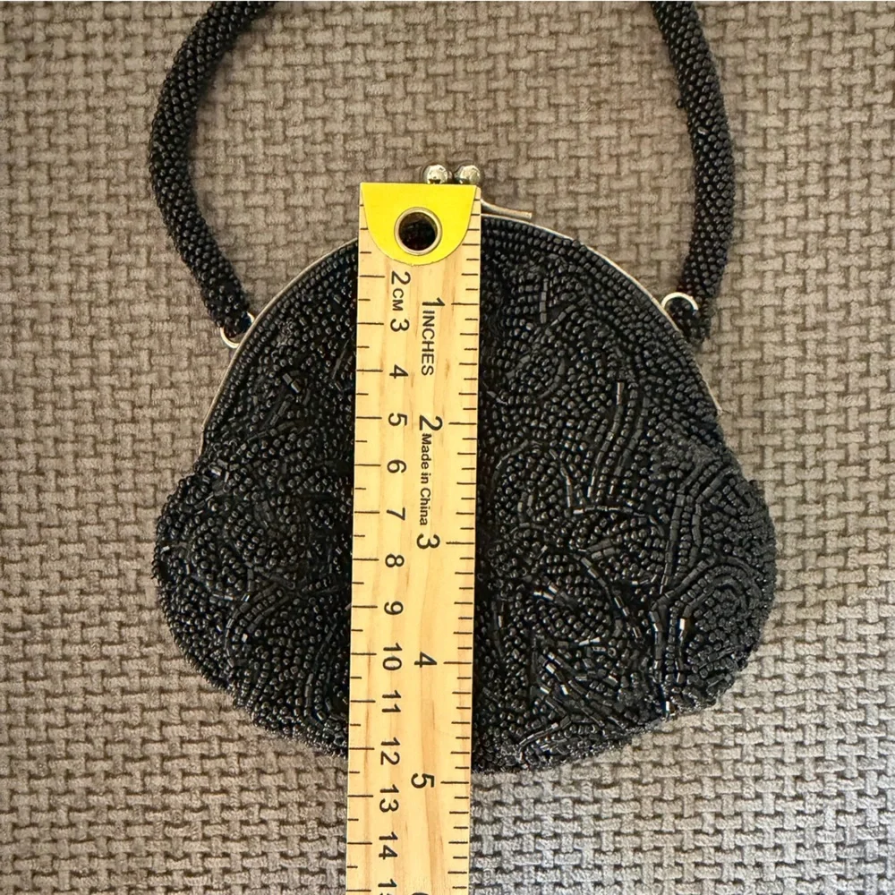 Beaded Evening Bag Black Formal Cocktail Vintage Mini Purse Kiss Lock La Regale
